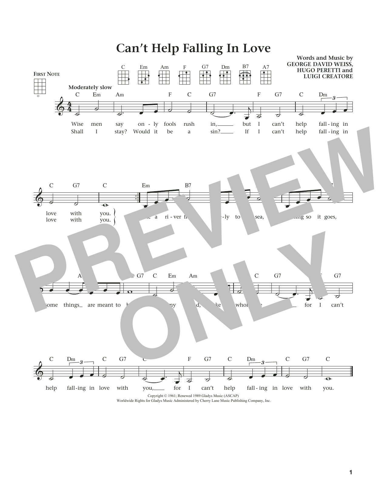Elvis Presley Can't Help Falling In Love (from The Daily Ukulele) (arr. Liz and Jim Beloff) Sheet Music