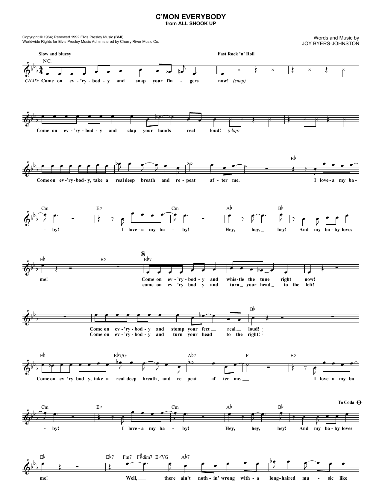 Elvis Presley C'mon Everybody Sheet Music