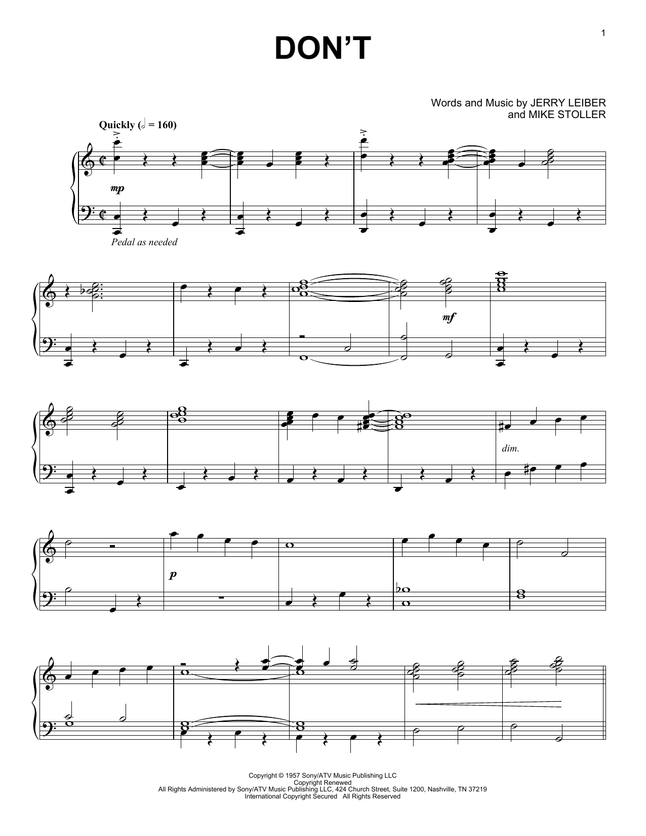 Elvis Presley Don't [Jazz version] Sheet Music