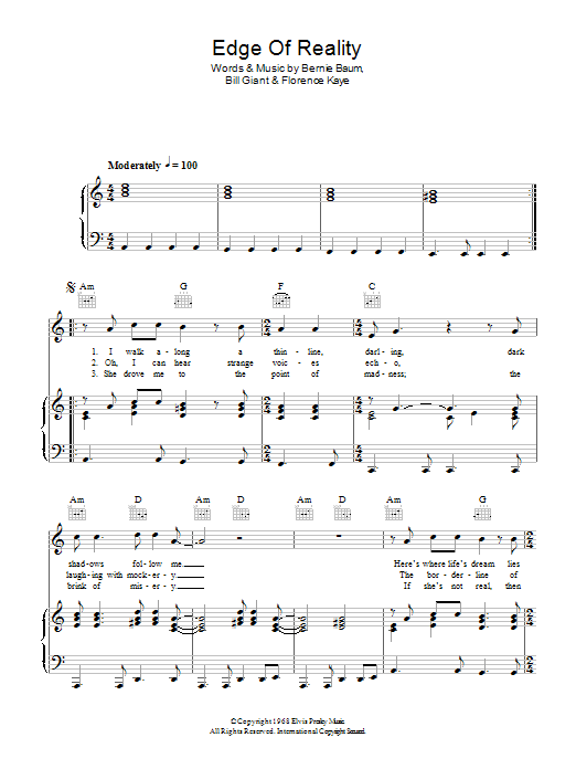 Elvis Presley Edge Of Reality Sheet Music