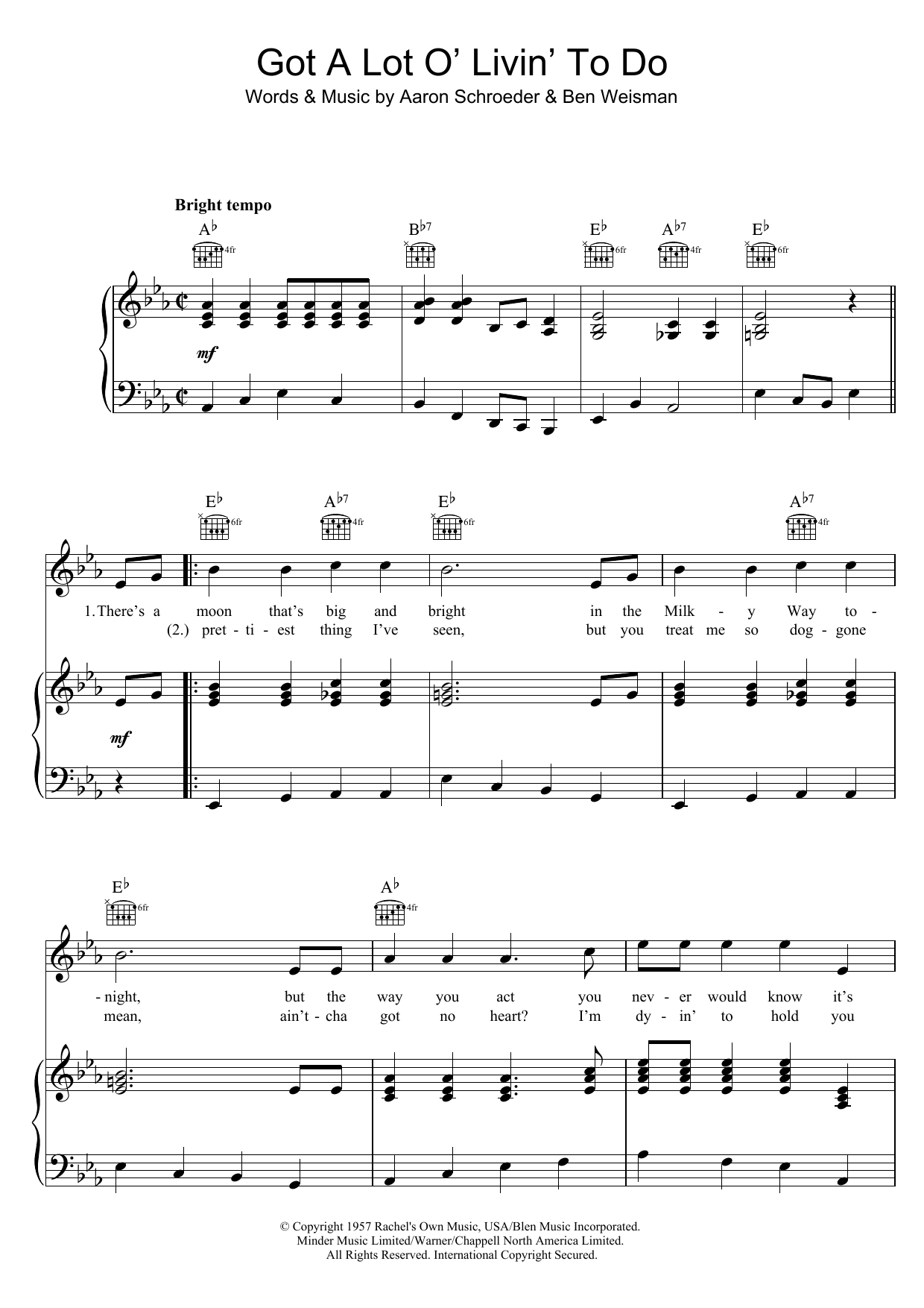 Elvis Presley Got A Lot Of Livin' To Do Sheet Music