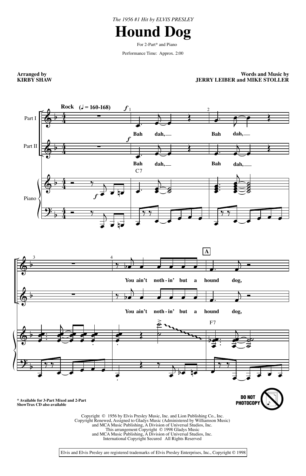 Elvis Presley Hound Dog (arr. Kirby Shaw) Sheet Music