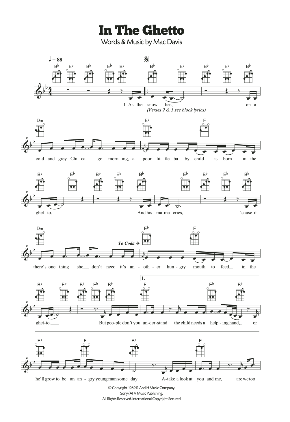 Elvis Presley In The Ghetto Sheet Music