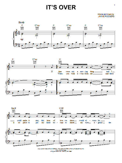 Elvis Presley It's Over Sheet Music