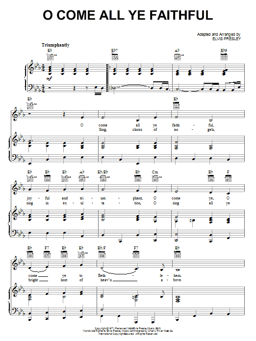 Elvis Presley O Come All Ye Faithful Sheet Music
