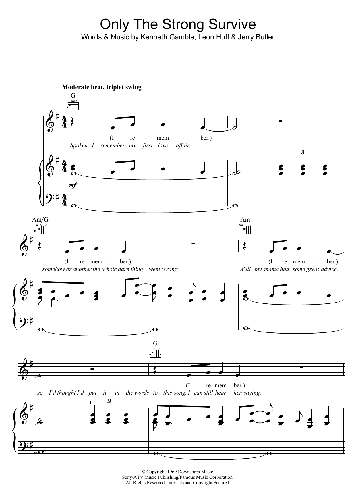 Elvis Presley Only The Strong Survive Sheet Music