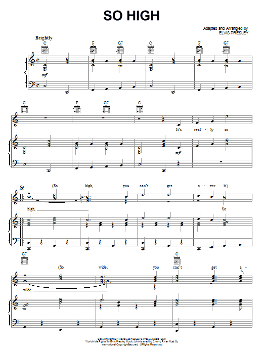 Elvis Presley So High Sheet Music