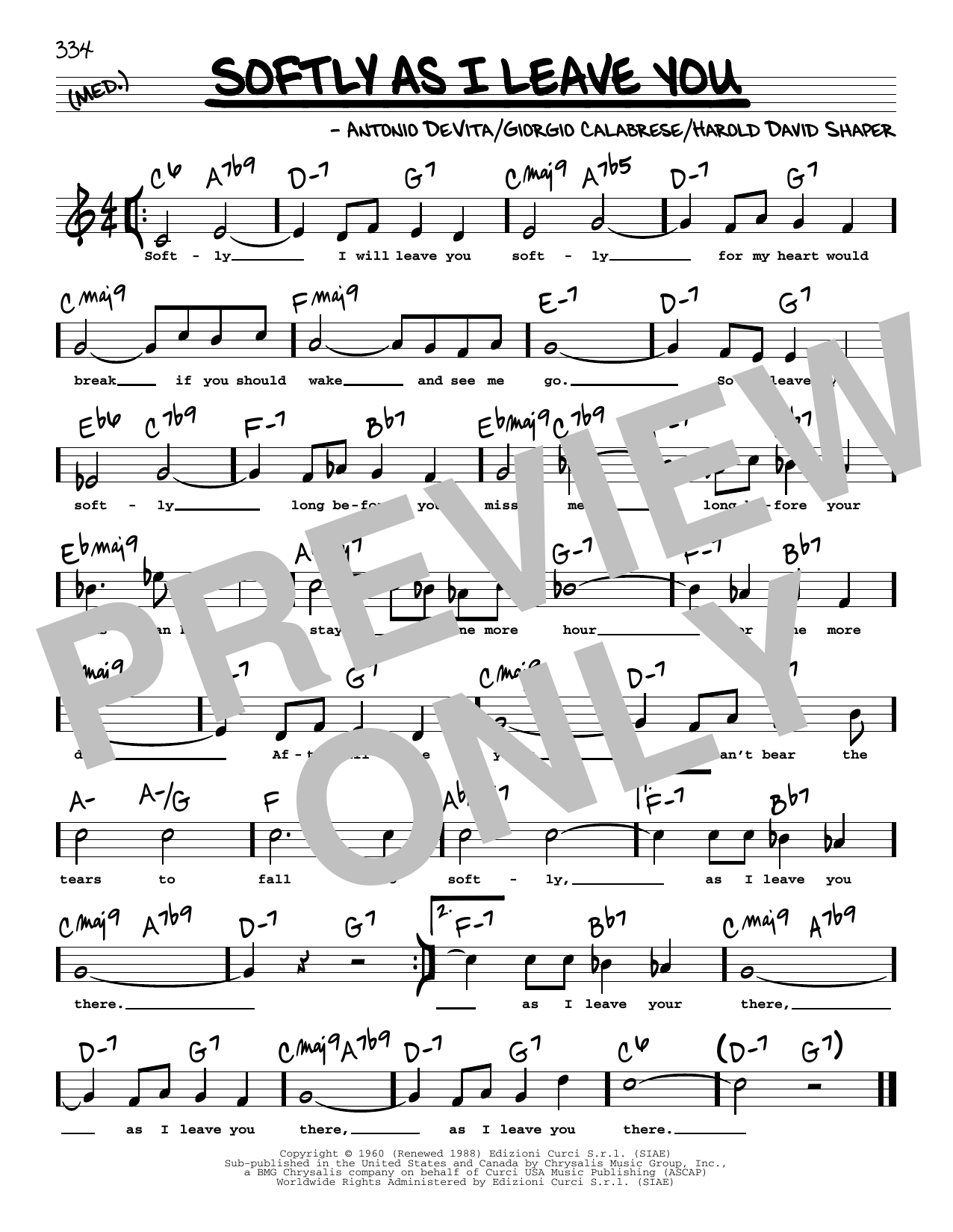Elvis Presley Softly As I Leave You (High Voice) Sheet Music