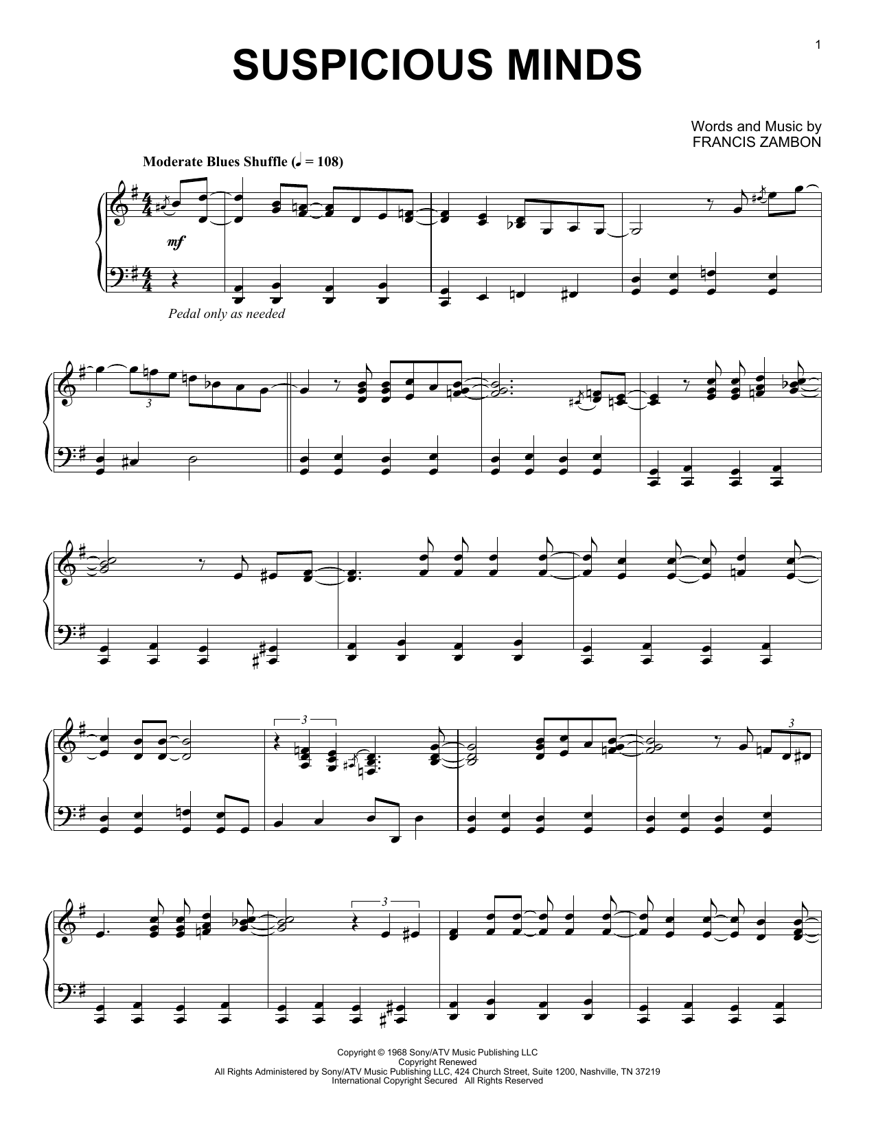Elvis Presley Suspicious Minds [Jazz version] Sheet Music