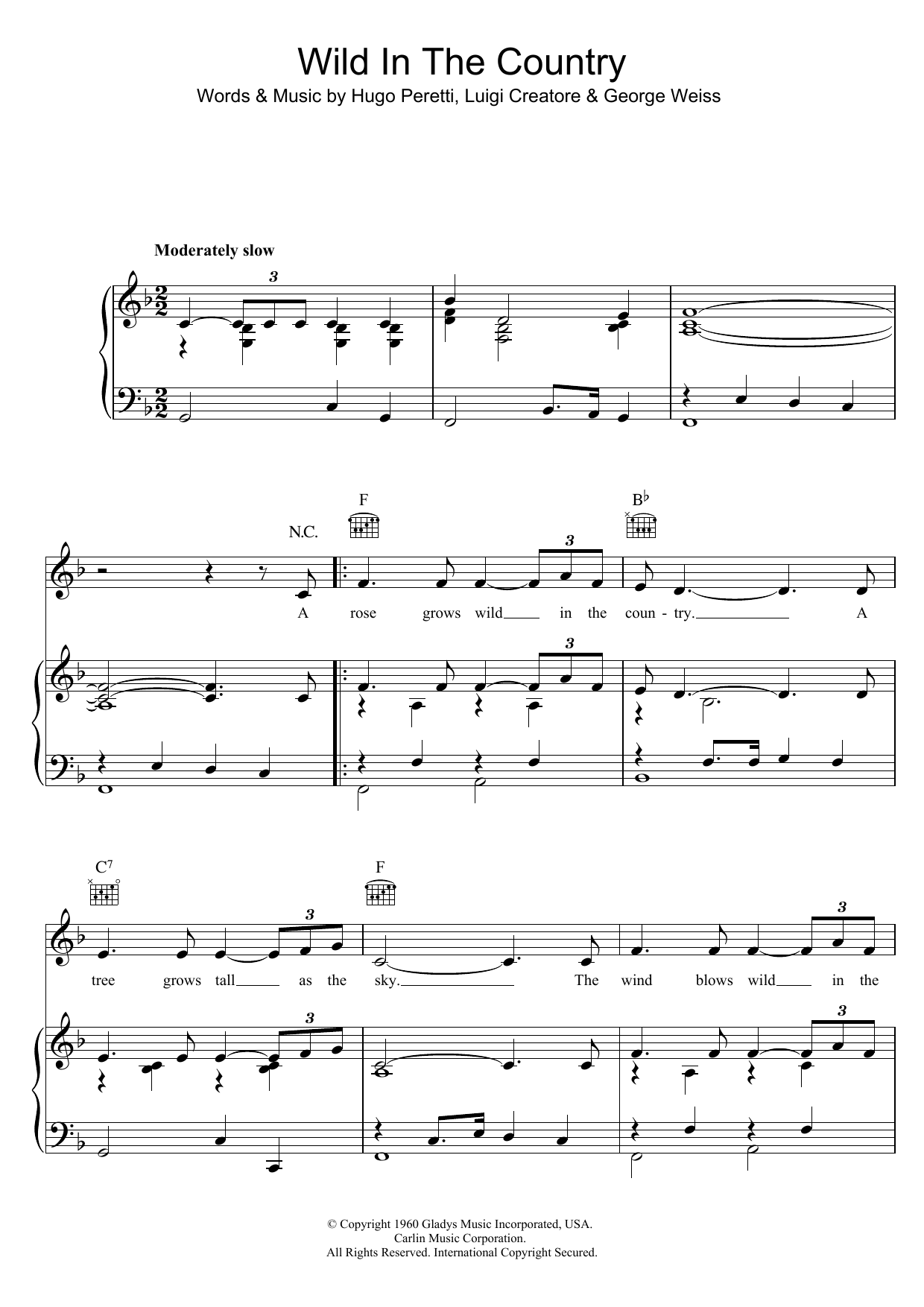 Elvis Presley Wild In The Country Sheet Music