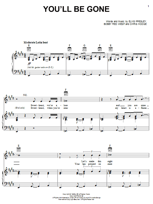 Elvis Presley You'll Be Gone Sheet Music