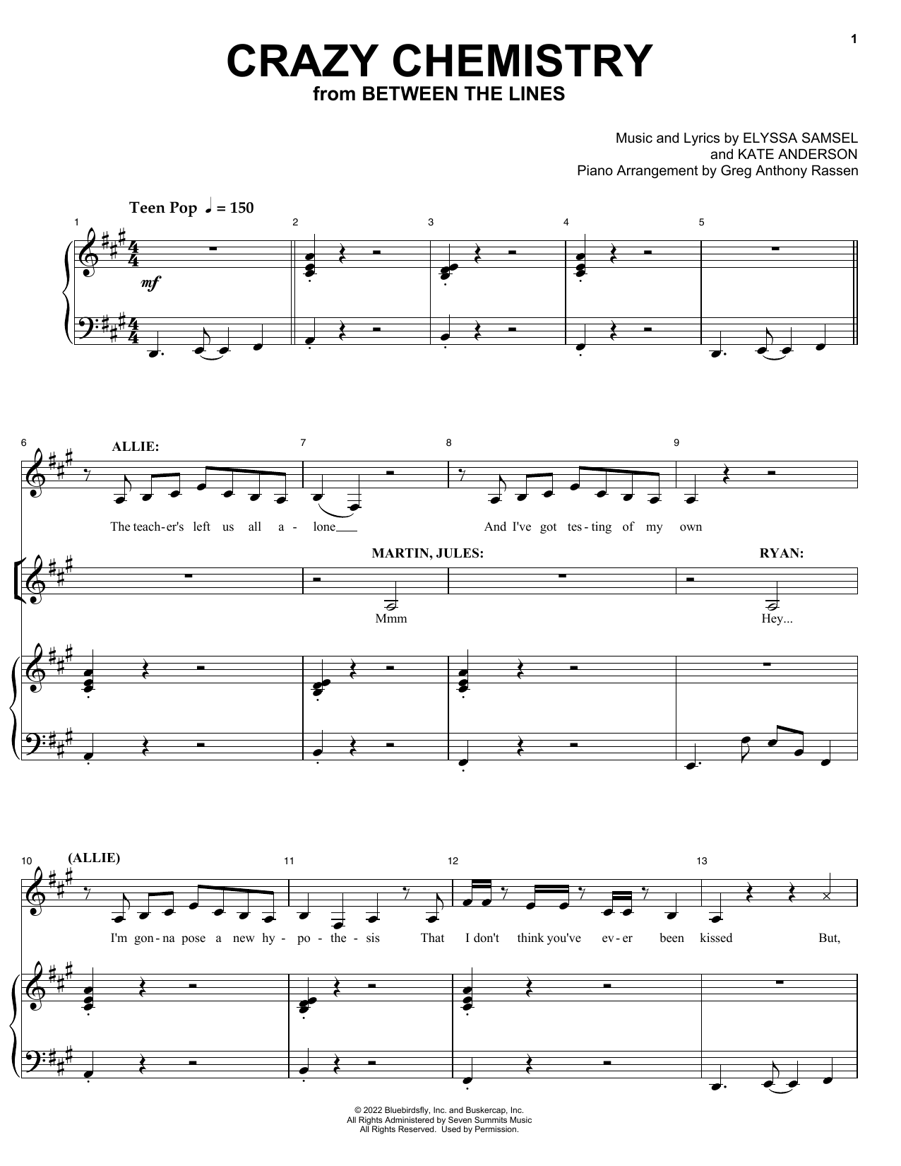 Elyssa Samsel & Kate Anderson Crazy Chemistry (from Between The Lines) Sheet Music