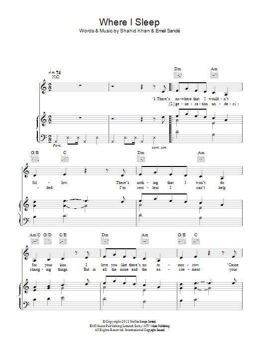Emeli Sande Where I Sleep Sheet Music