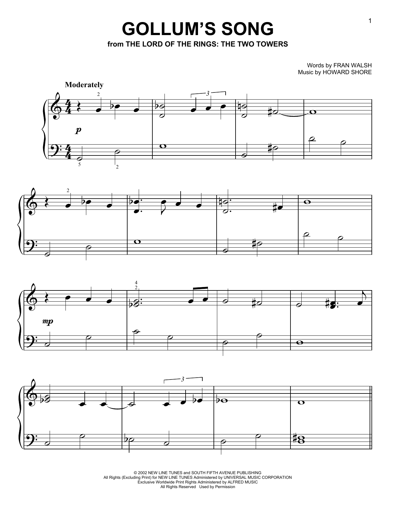 Emilíana Torrini Gollum's Song (from The Lord Of The Rings: The Two Towers) Sheet Music