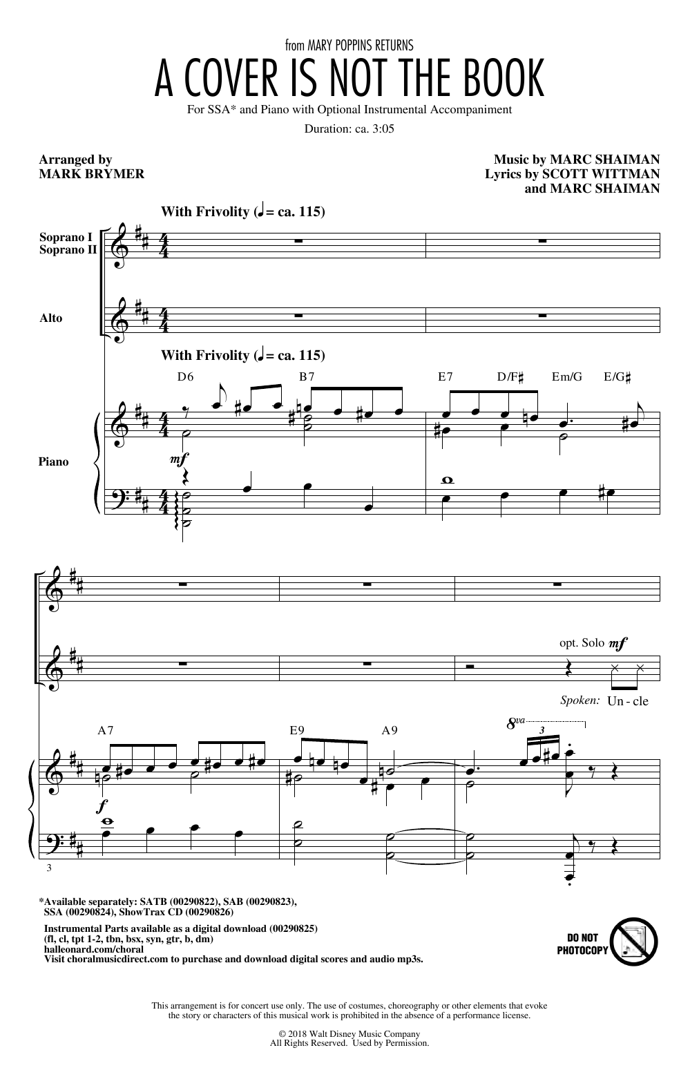 Emily Blunt, Lin-Manuel Miranda & Company A Cover Is Not The Book (from Mary Poppins Returns) (arr. Mark Brymer) Sheet Music