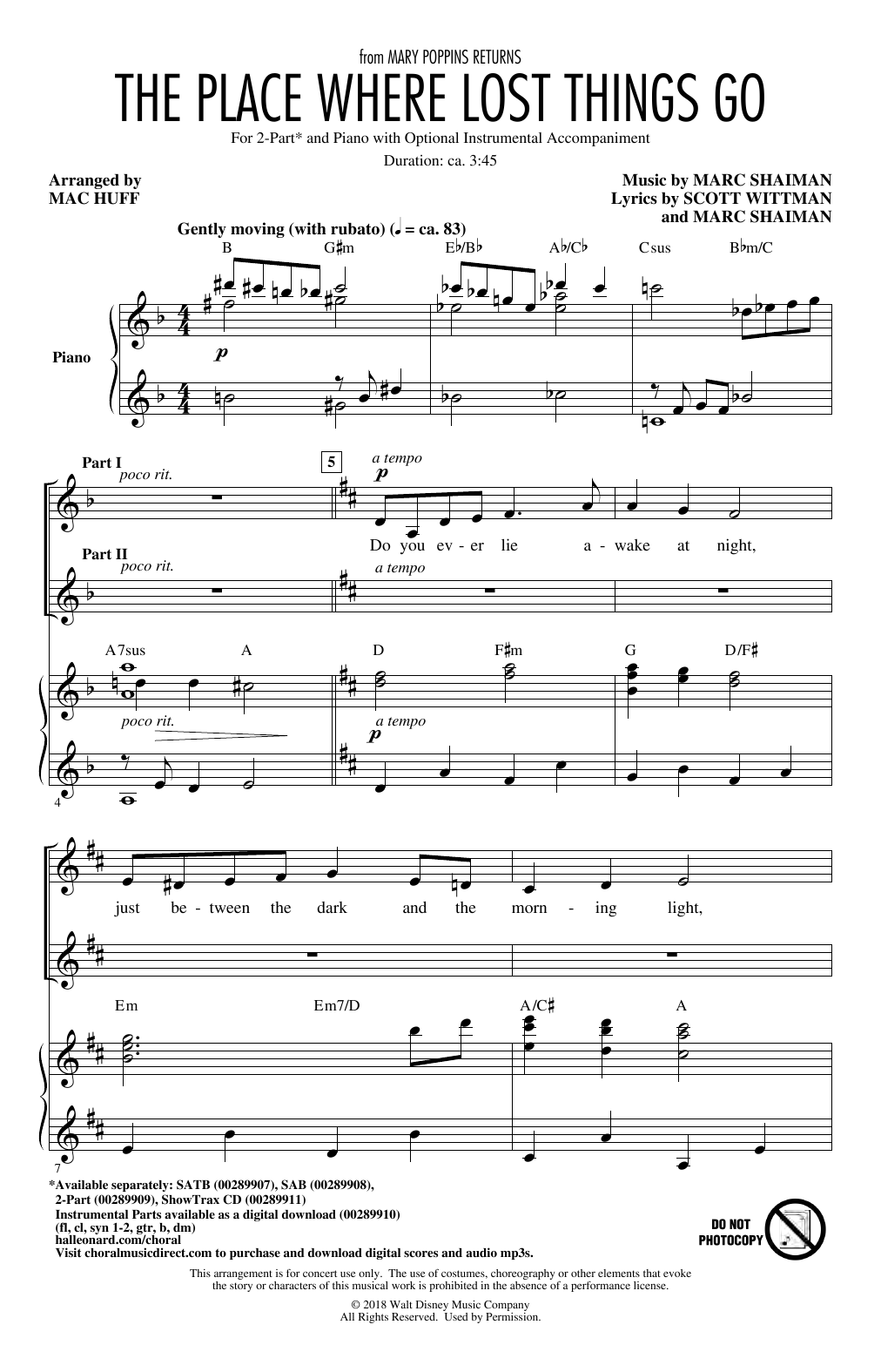 Emily Blunt The Place Where Lost Things Go (from Mary Poppins Returns) (arr. Mac Huff) Sheet Music