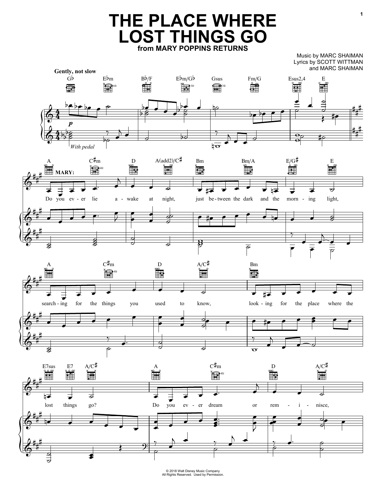 Emily Blunt The Place Where Lost Things Go (from Mary Poppins Returns) Sheet Music