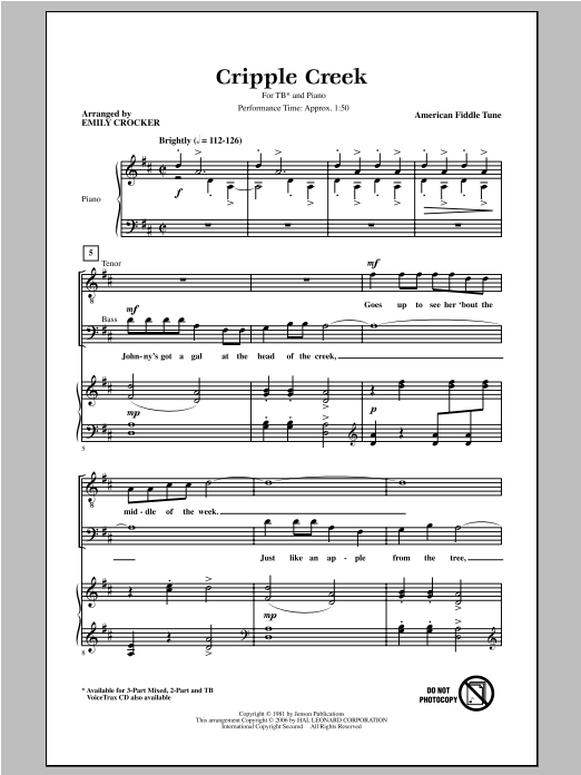 Emily Crocker Cripple Creek Sheet Music