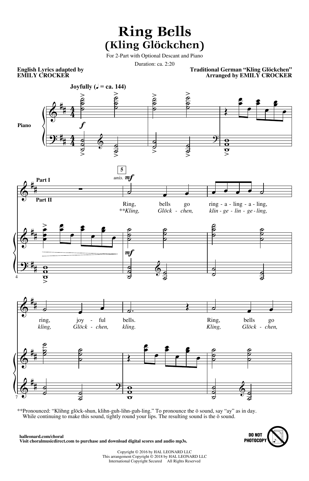 Emily Crocker Ring Bells (Kling Glockchen) Sheet Music