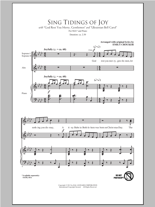 Emily Crocker Sing Tidings Of Joy Sheet Music