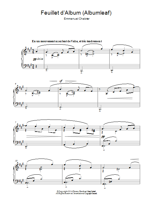 Emmanuel Chabrier Feuillet D'album Sheet Music