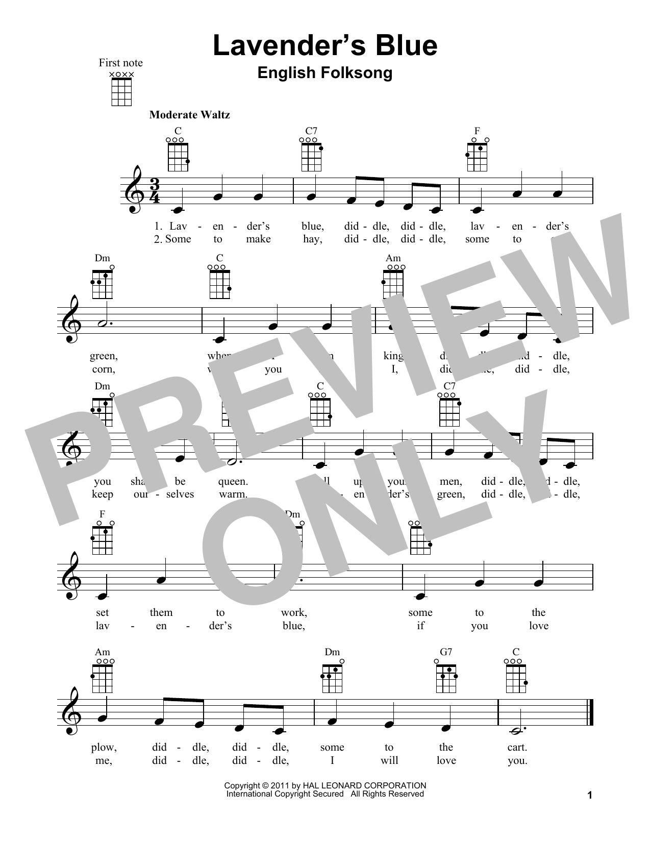 English Folk Song Lavender's Blue Sheet Music