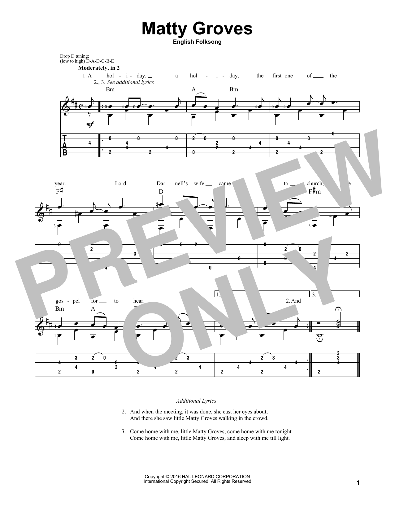 English Folksong Matty Groves Sheet Music