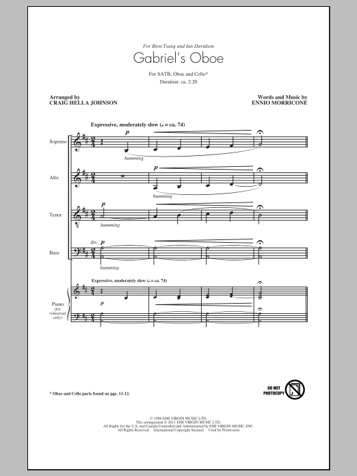 Ennio Morricone Gabriel's Oboe (from The Mission) (arr. Craig Hella Johnson) Sheet Music