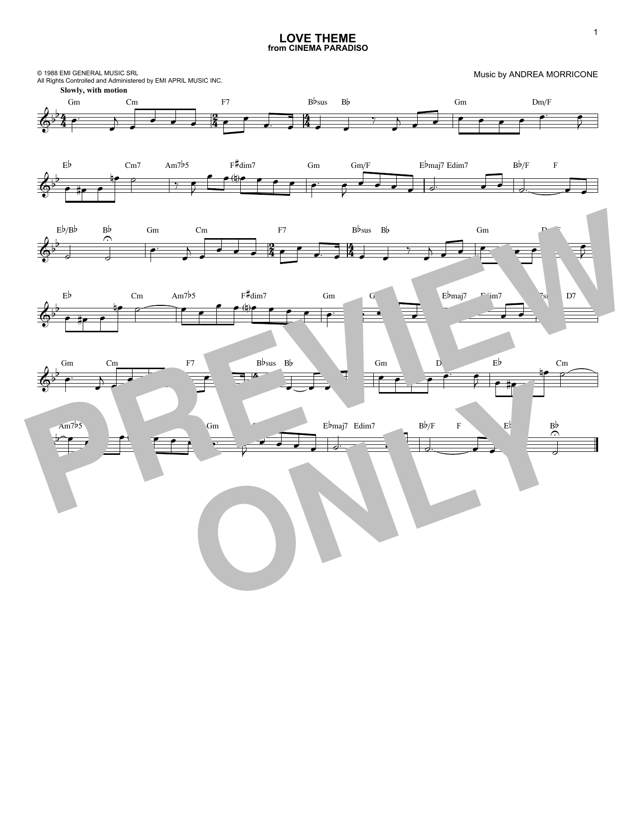 Ennio Morricone Love Theme (Tema D'Amore) Sheet Music