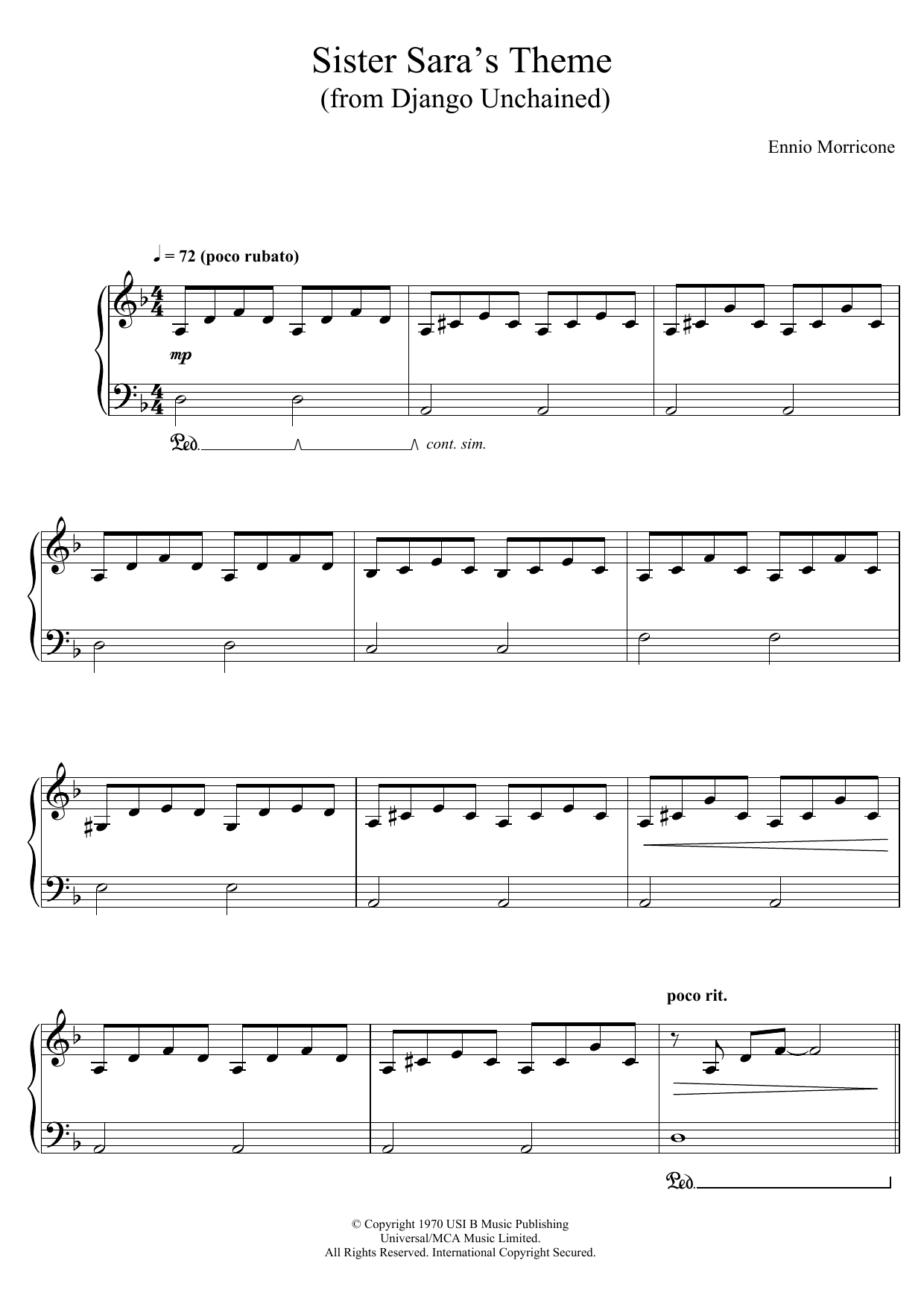 Ennio Morricone Sister Sara's Theme (Django Unchained) Sheet Music