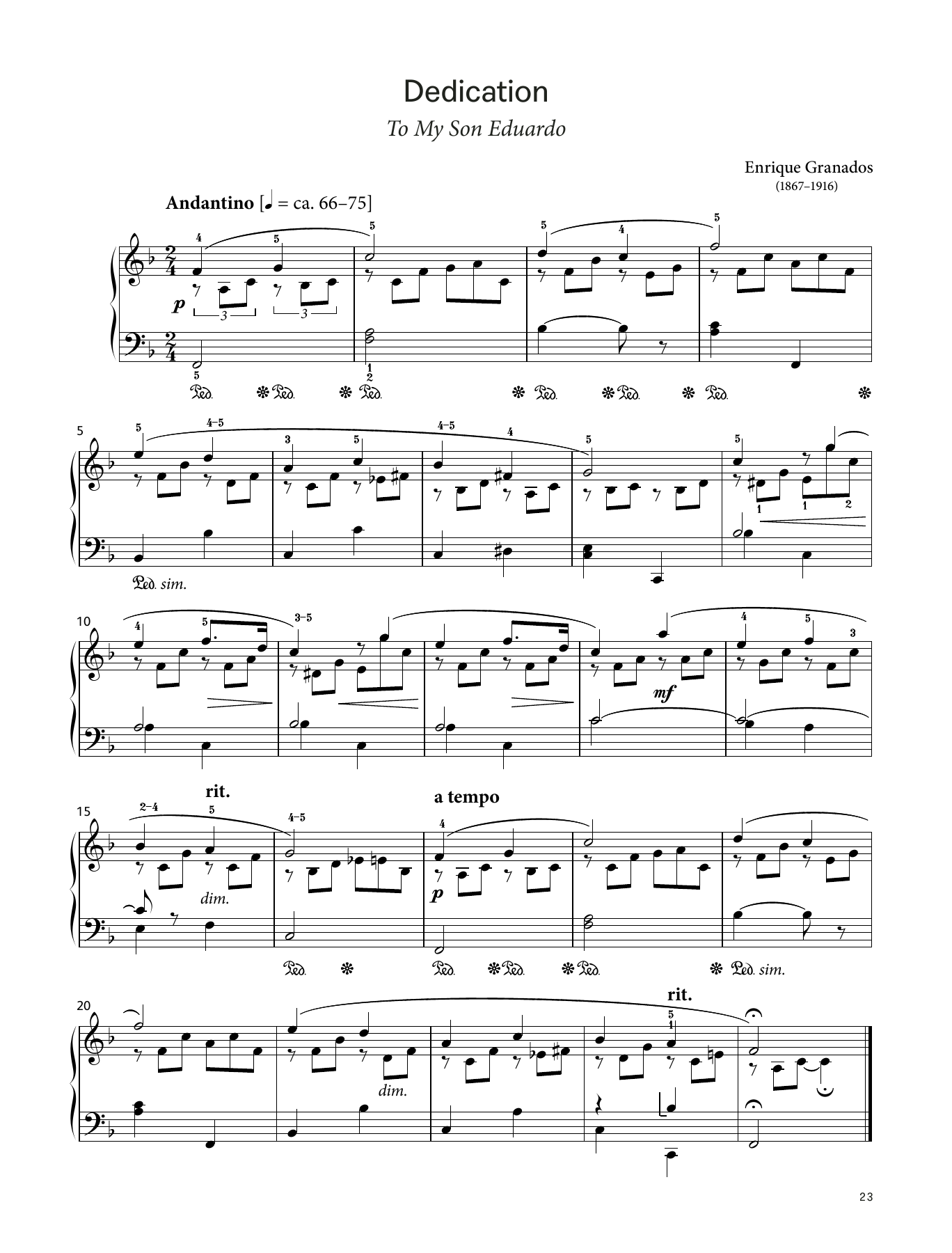 Enrique Granados Dedication, Op. 1 No. 1 (LCME Piano 2018 Grade 4 List B) Sheet Music