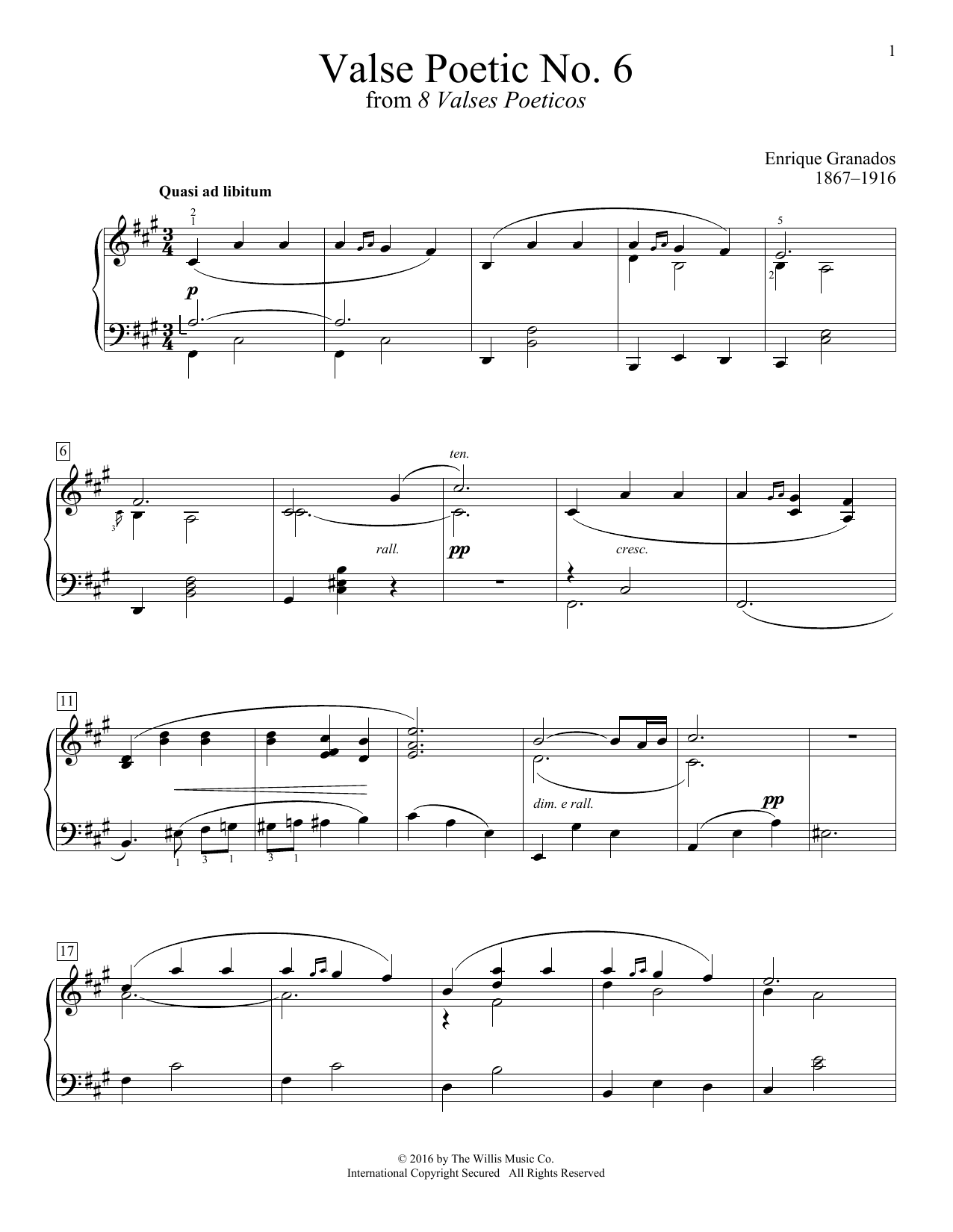 Enrique Granados Valse Poetic No. 6 Sheet Music