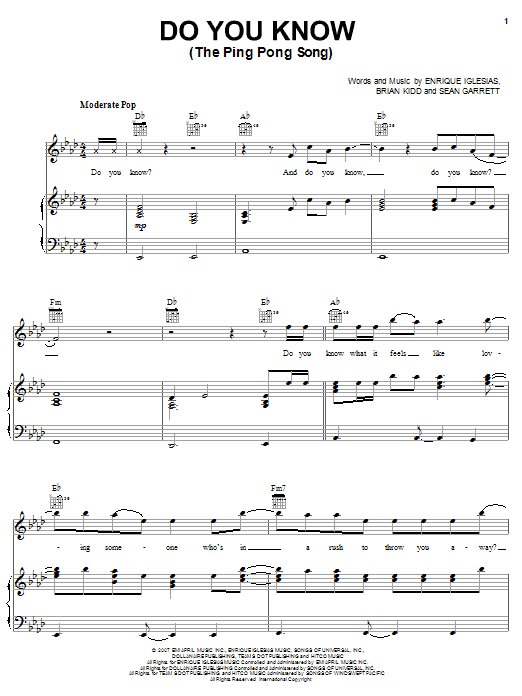 Enrique Iglesias Do You Know? (The Ping Pong Song) Sheet Music