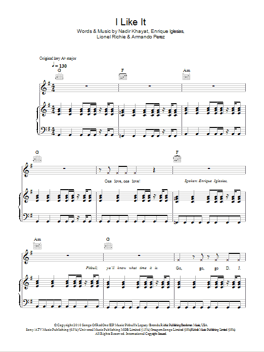 Enrique Iglesias feat. Pitbull I Like It Sheet Music