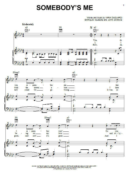 Enrique Iglesias Somebody's Me Sheet Music