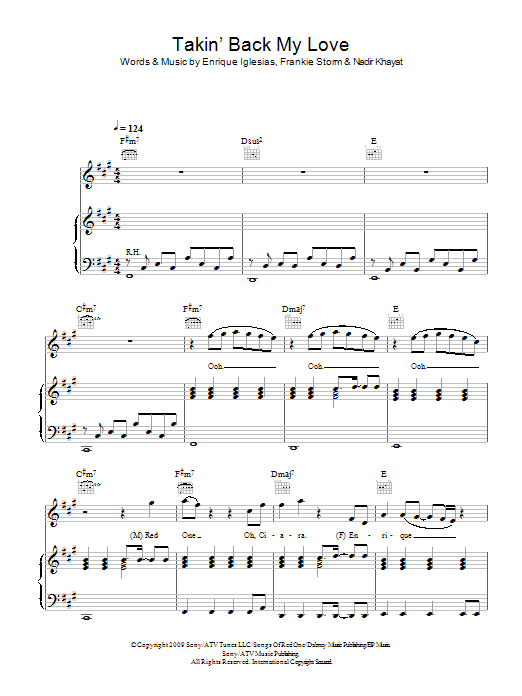 Enrique Iglesias Takin' Back My Love Sheet Music
