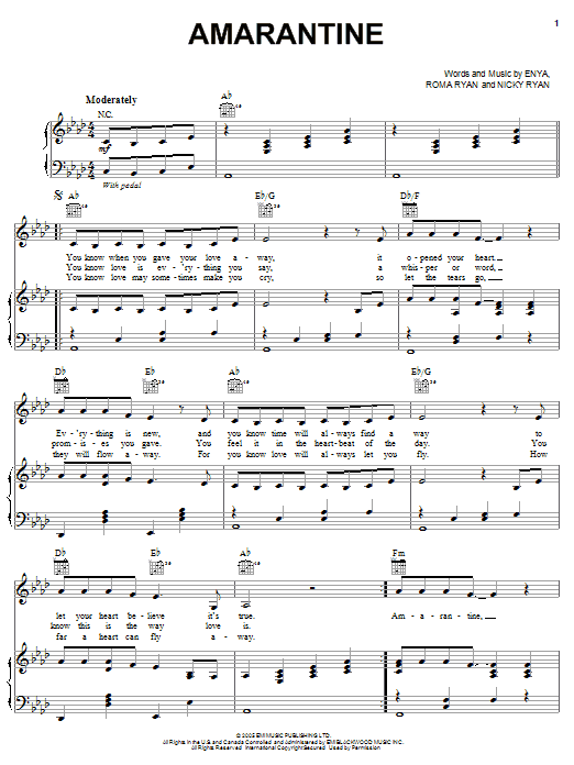 Enya Amarantine Sheet Music