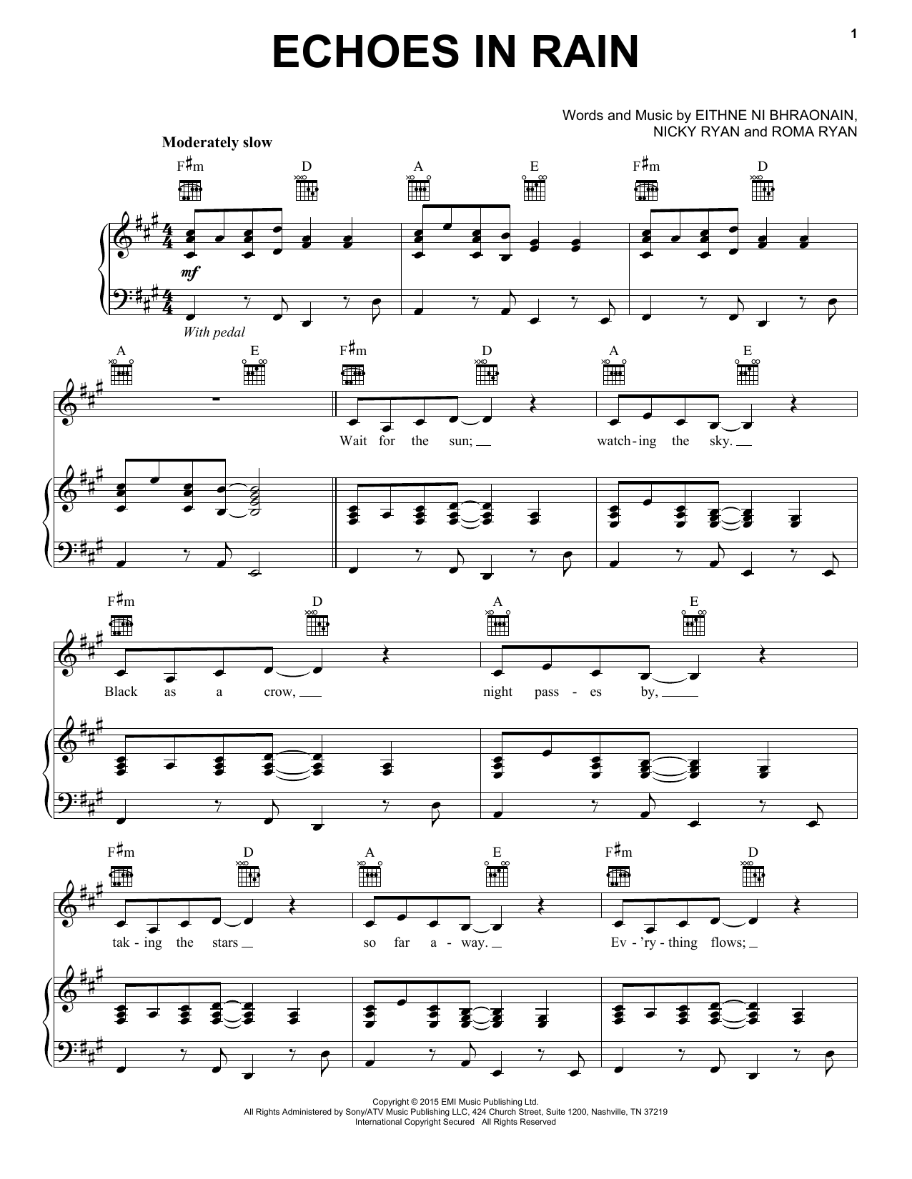 Enya Echoes In Rain Sheet Music