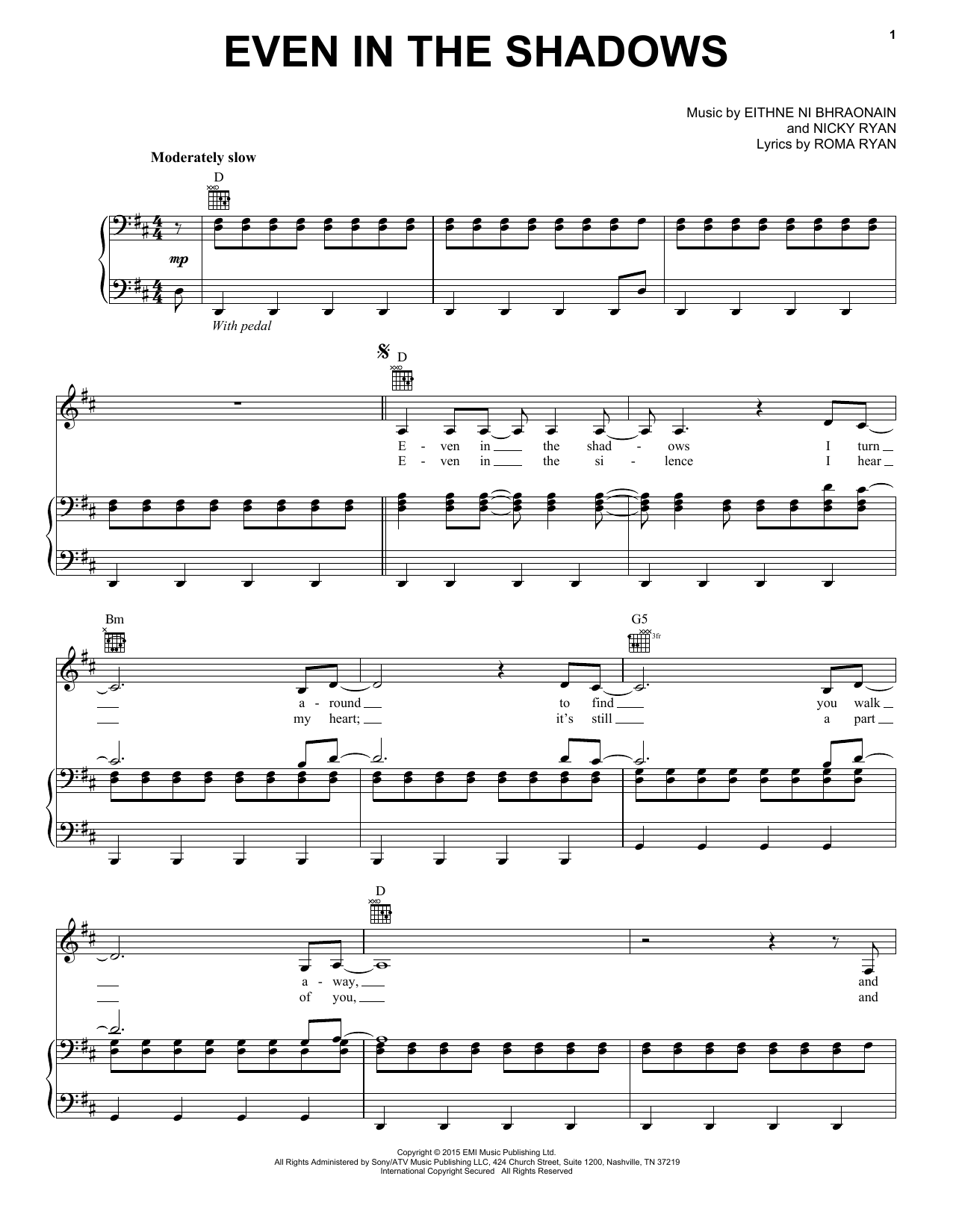 Enya Even In The Shadows Sheet Music