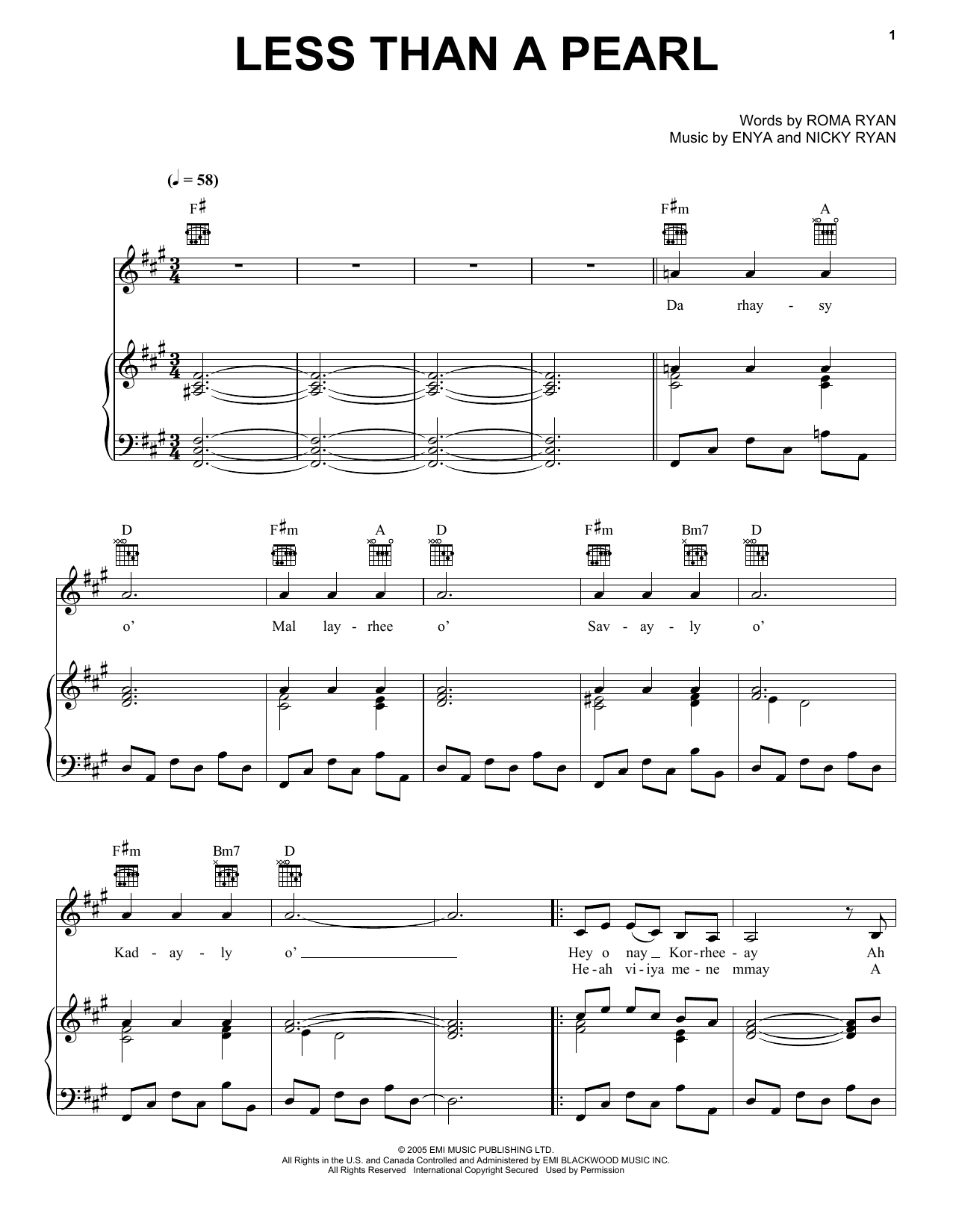 Enya Less Than A Pearl Sheet Music