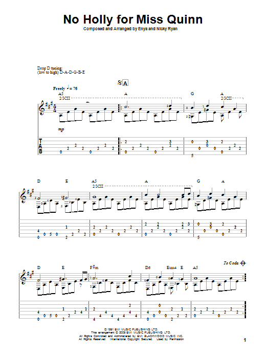 Enya No Holly For Miss Quinn Sheet Music
