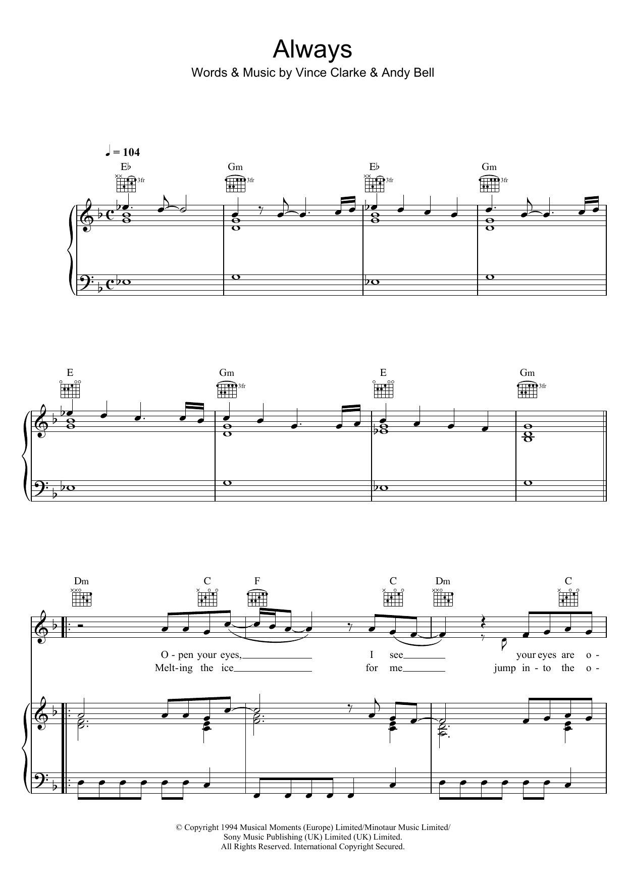 Erasure Always Sheet Music