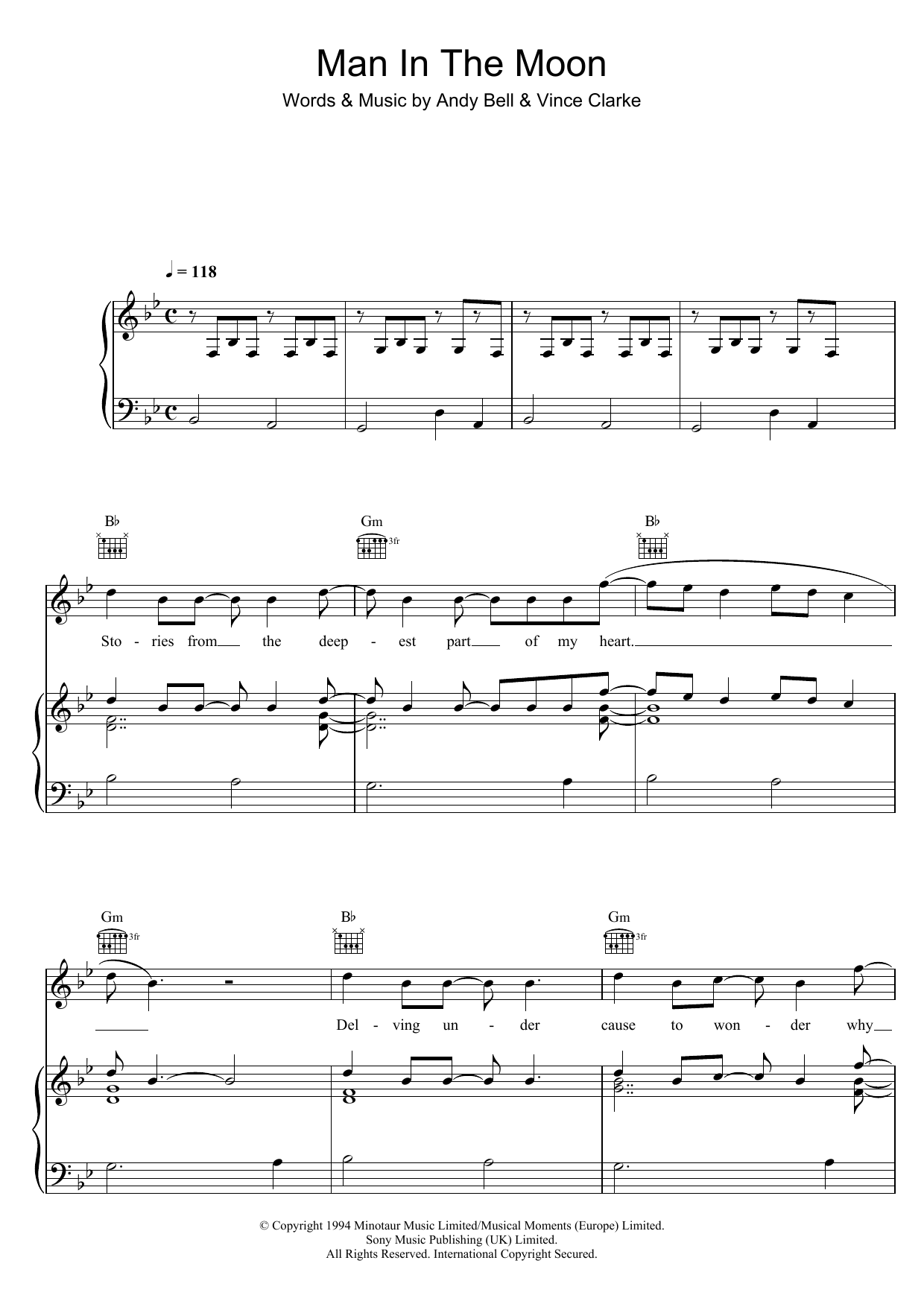 Erasure Man In the Moon Sheet Music