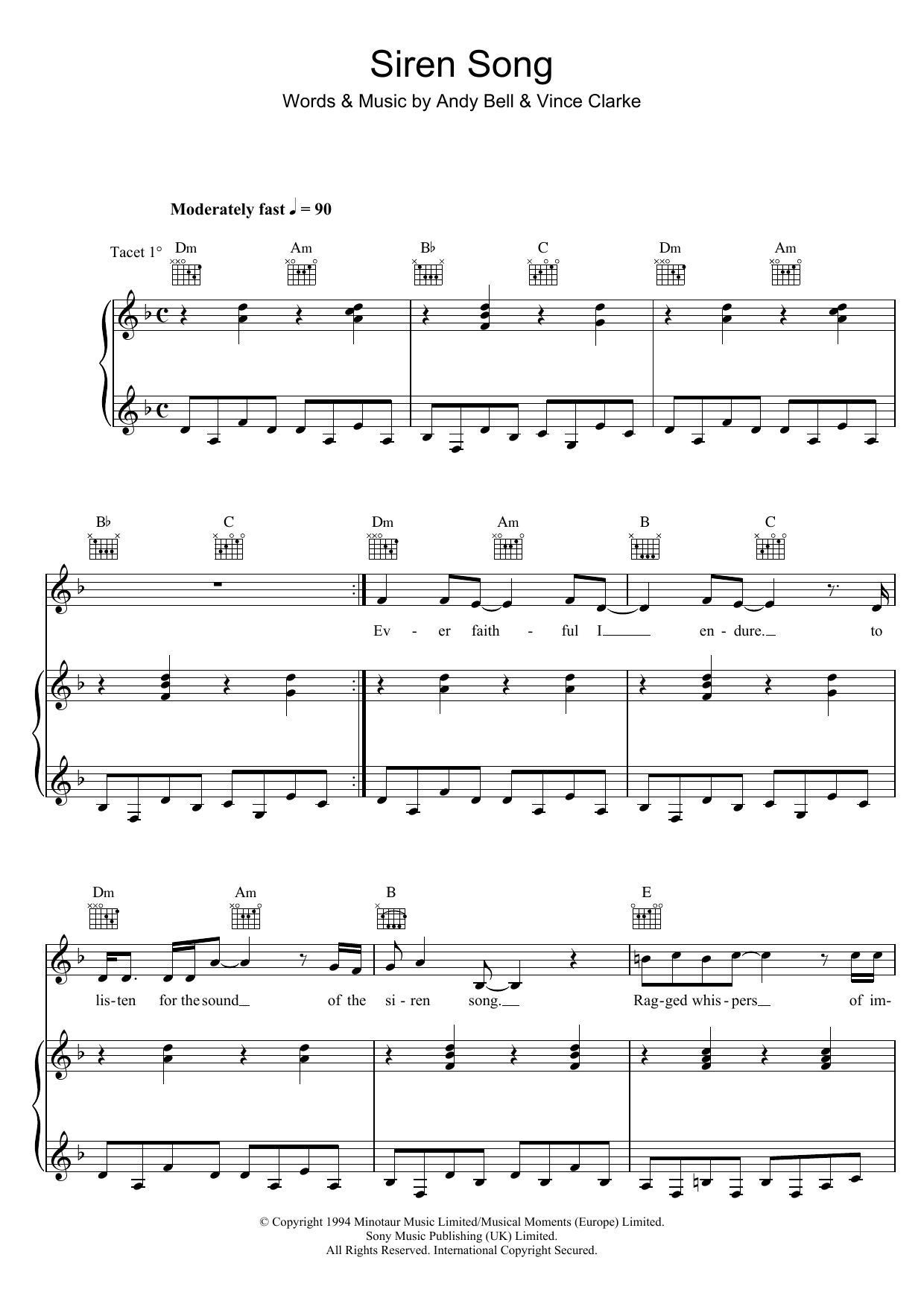 Erasure Siren Song Sheet Music