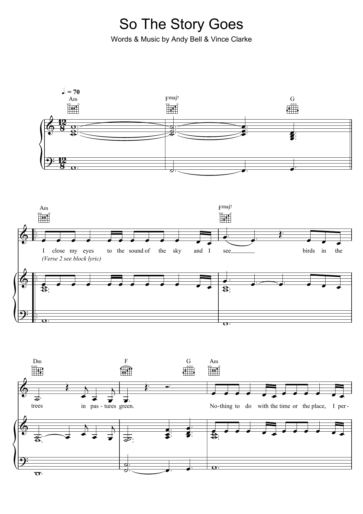 Erasure So The Story Goes Sheet Music