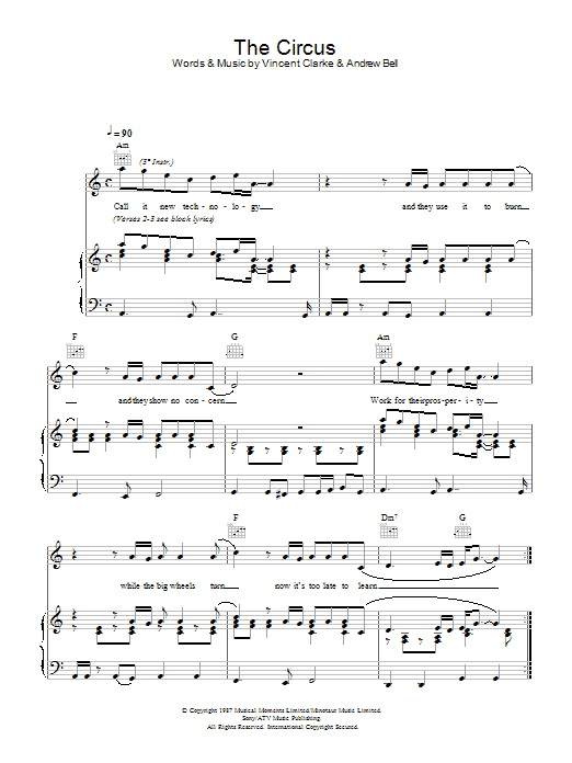 Erasure The Circus Sheet Music