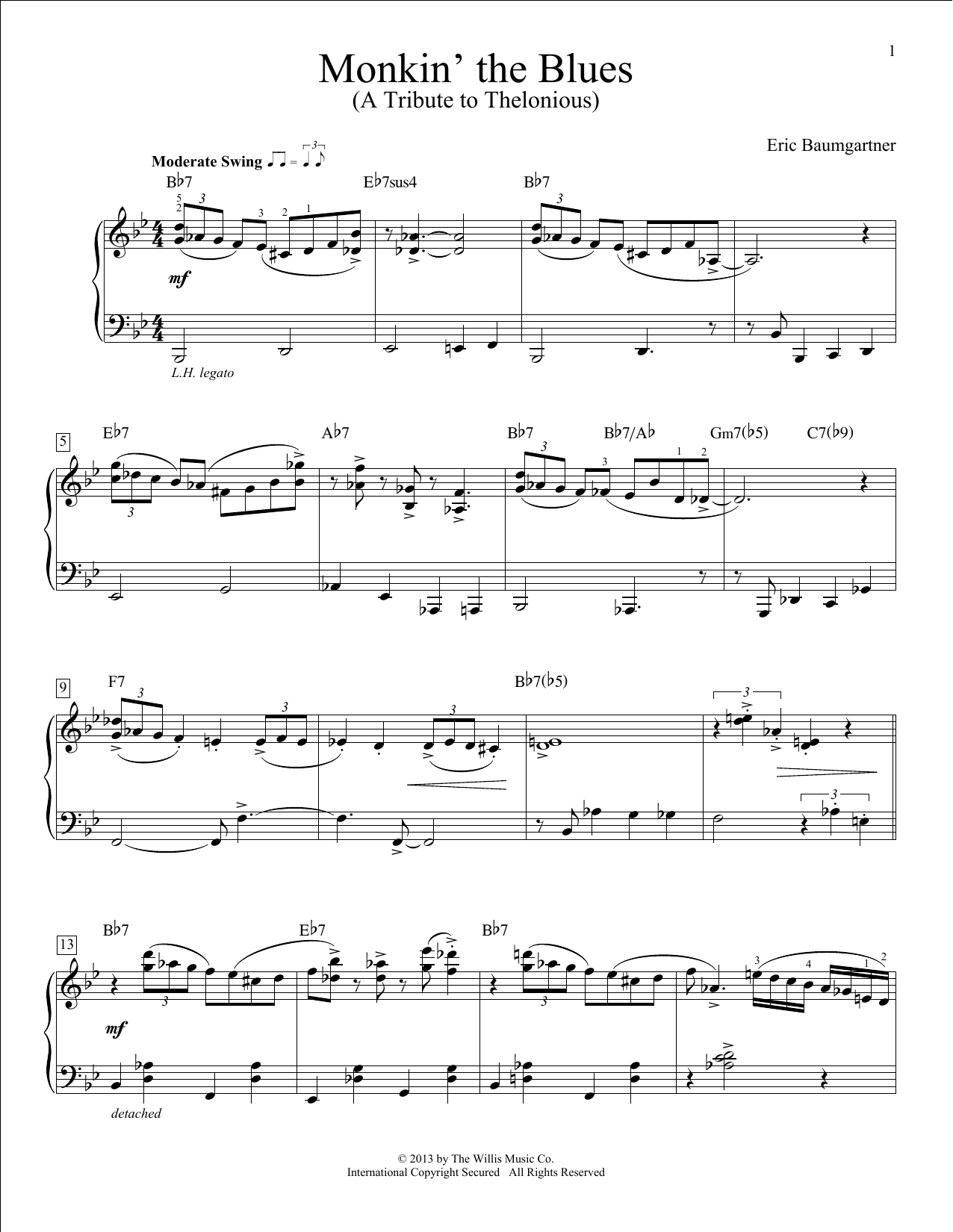 Eric Baumgartner Monkin' The Blues (A Tribute To Thelonious) Sheet Music