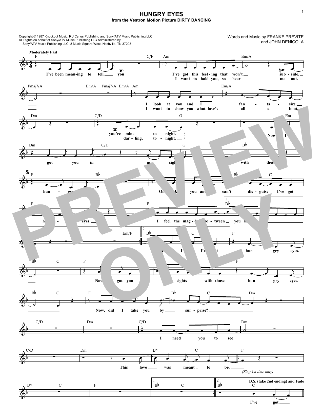 Eric Carmen Hungry Eyes Sheet Music
