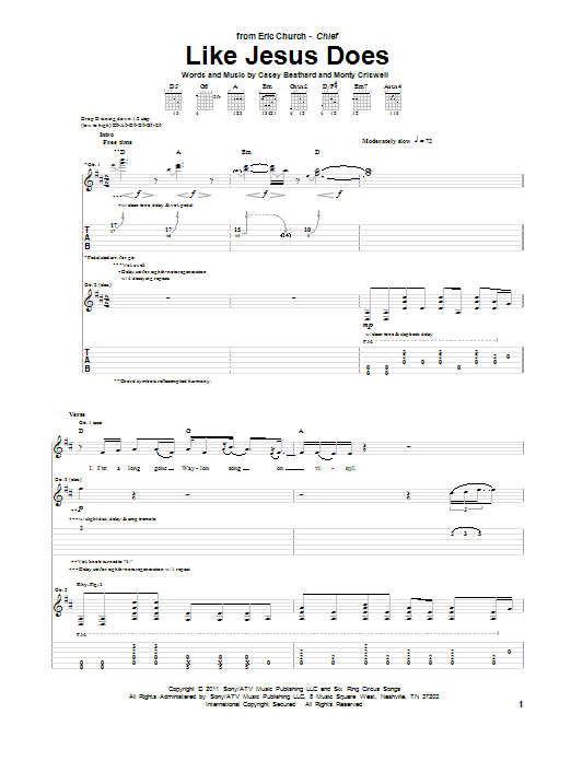 Eric Church Like Jesus Does Sheet Music
