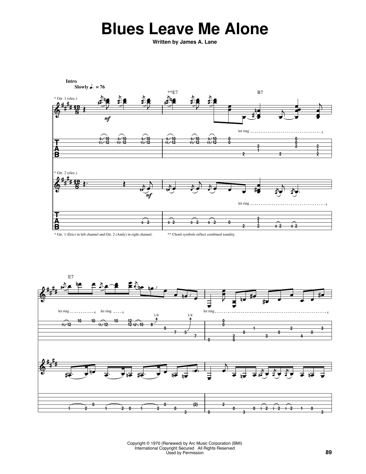Eric Clapton Blues Leave Me Alone Sheet Music